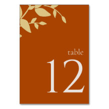 Terracotta Leaves Modern Wedding Table Number