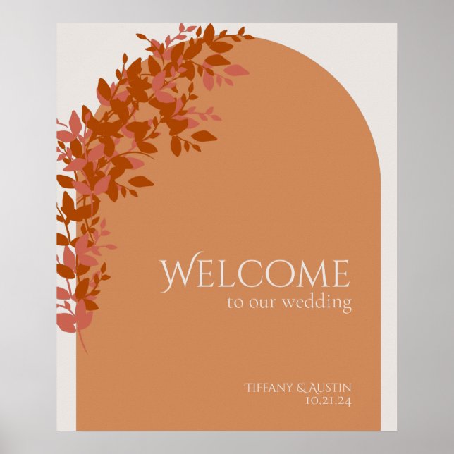 Terracotta Leaves Modern Wedding Welcome Sign (Front)