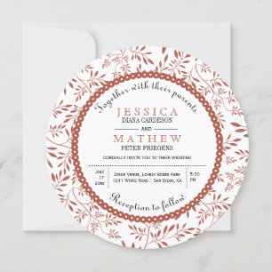Terracotta leaves pattern floral fall wedding invitation