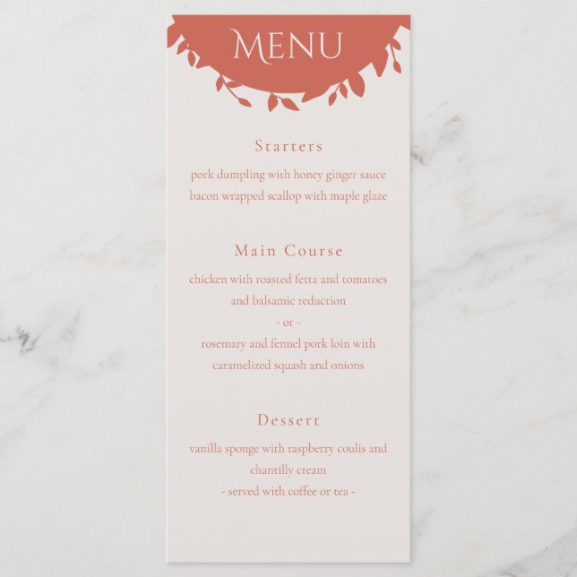 Terracotta Leaves Wedding Menu (Front)