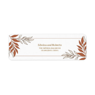 Terracotta Leaves Wedding Return Address Label