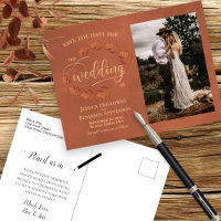 Terracotta Leaves Wedding Save the Date Photo 