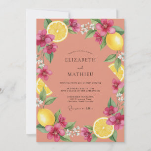 Terracotta Lemon Citrus Grey Eucalyptus Wedding Invitation