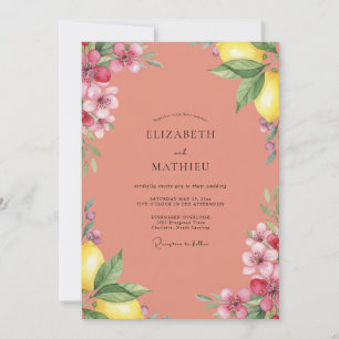 Terracotta Lemon Citrus Muted Eucalyptus Wedding Invitation