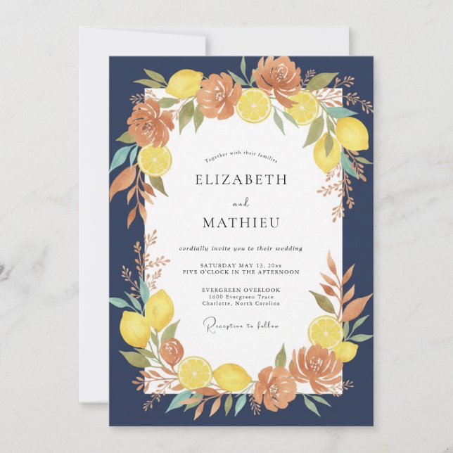Terracotta Lemon Eucalyptus Wedding Invitation (Front)