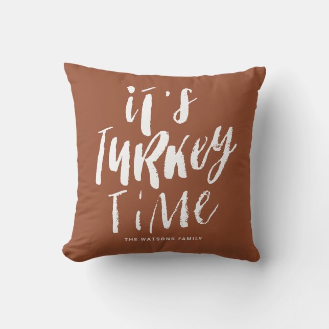 Terracotta Lettering It's Turkey Time Thanksgiving Cushion (Front)