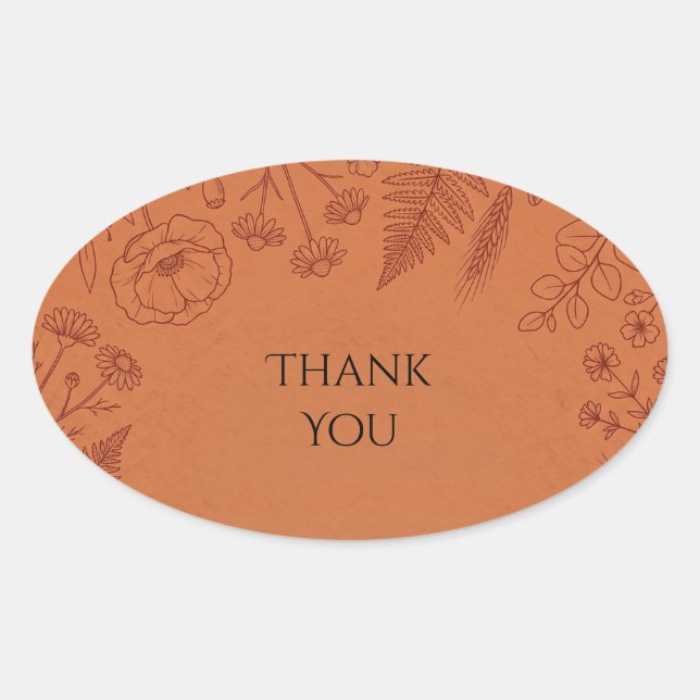 Terracotta Line Art Floral Thank You Sticker (Front)