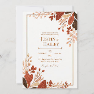 Terracotta Line Leaf Gilded Botanical Wedding Invitation