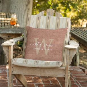 TerraCotta Linen Monogram Wedding Keepsake Cushion