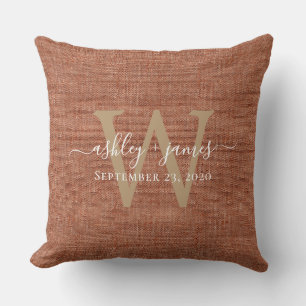 TerraCotta Linen Monogram Wedding Keepsake  Cushion