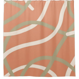 Terracotta Linework Pattern | Cream & Olive Shower Curtain