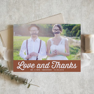 Terracotta Love and Thanks Retro Photo Wedding Thank You Card