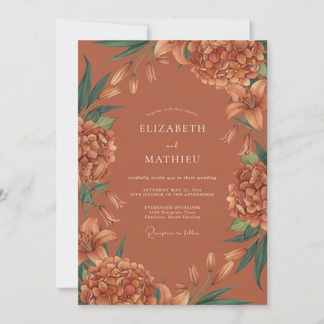 Terracotta Lush Blossom Wedding Invitation (Front)