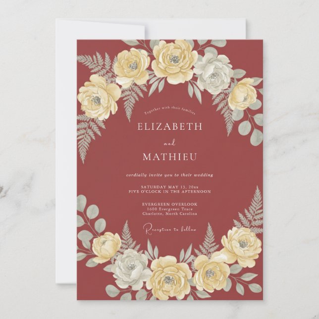 Terracotta Lush Floral Wedding Invitation (Front)