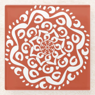 Terracotta Mandala Glass Coaster