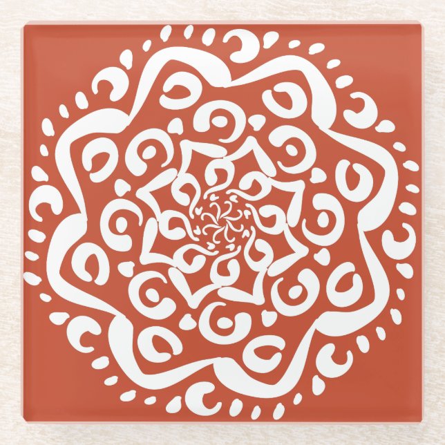 Terracotta Mandala Glass Coaster (Front)