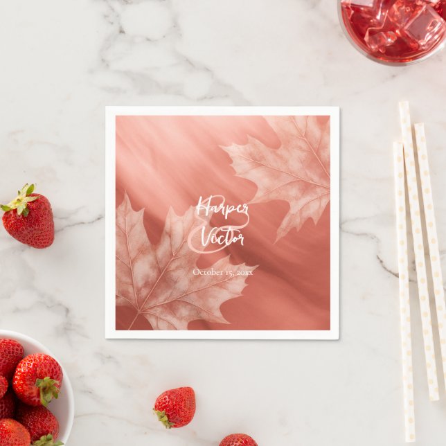 terracotta maple leaves fall wedding napkin (Insitu)