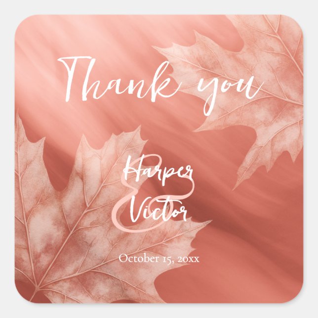 terracotta maple leaves fall wedding square sticker (Front)