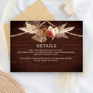 Terracotta Maroon Floral Pampas Wedding Details Enclosure Card
