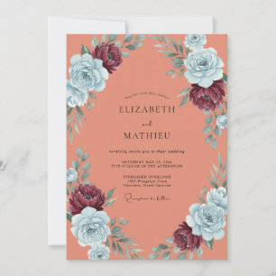 Terracotta Maroon Peony Wedding Invitation