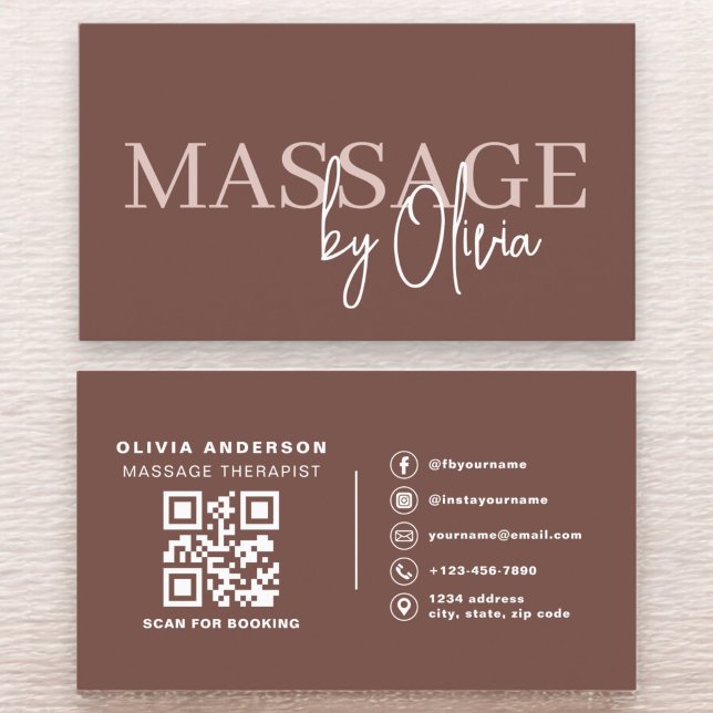 Terracotta Massage Therapist QR Code Business Card (Creator Uploaded)
