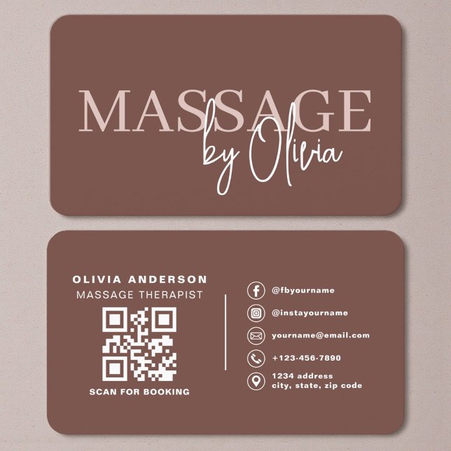 Terracotta Massage Therapy QR Code Business Card (Creator Uploaded)
