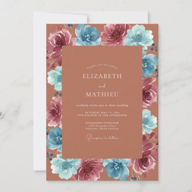 Terracotta Mauve Painted Wedding Invitation (Front)