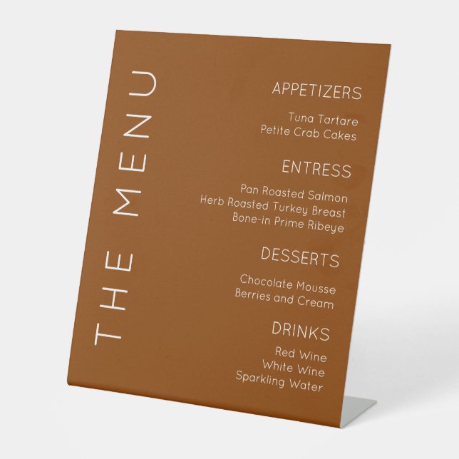 Terracotta Menu Sign, Burnt Orange Menu Sign (Front)