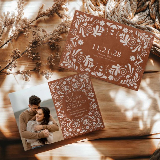Terracotta Mexican Wedding Photo Save the Date (Terracotta Mexican Photo Save the Date card)