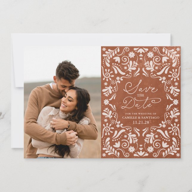 Terracotta Mexican Wedding Save the Date Postcard (Front)