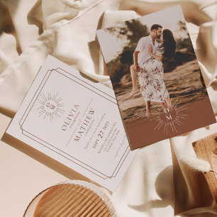 Terracotta Mid Century 70s Monogram Photo Wedding Invitation