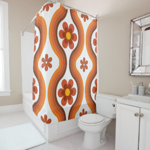 Terracotta Mid Century Modern Floral Rainbow Retro Shower Curtain