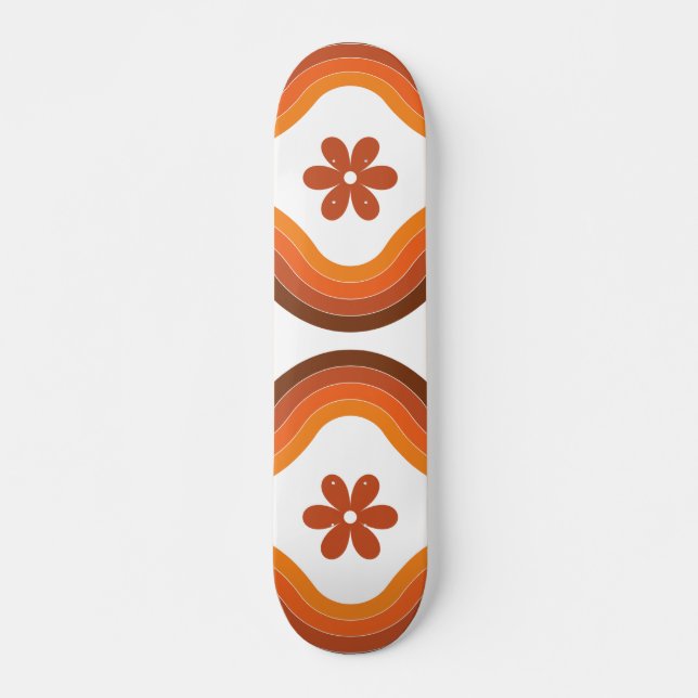 Terracotta Mid Century Modern Floral Rainbow Retro Skateboard (Front)