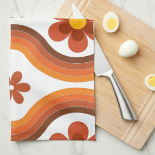 Terracotta Mid Century Modern Floral Rainbow Retro Tea Towel