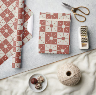 Terracotta Mid-Century Modern  Starburst Pattern   Wrapping Paper