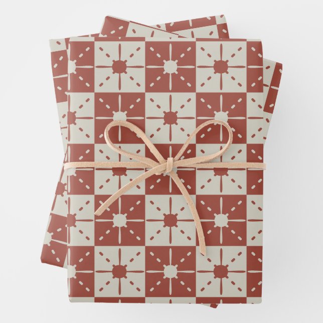 Terracotta Mid-Century Modern  Starburst Pattern   Wrapping Paper Sheet (In situ)