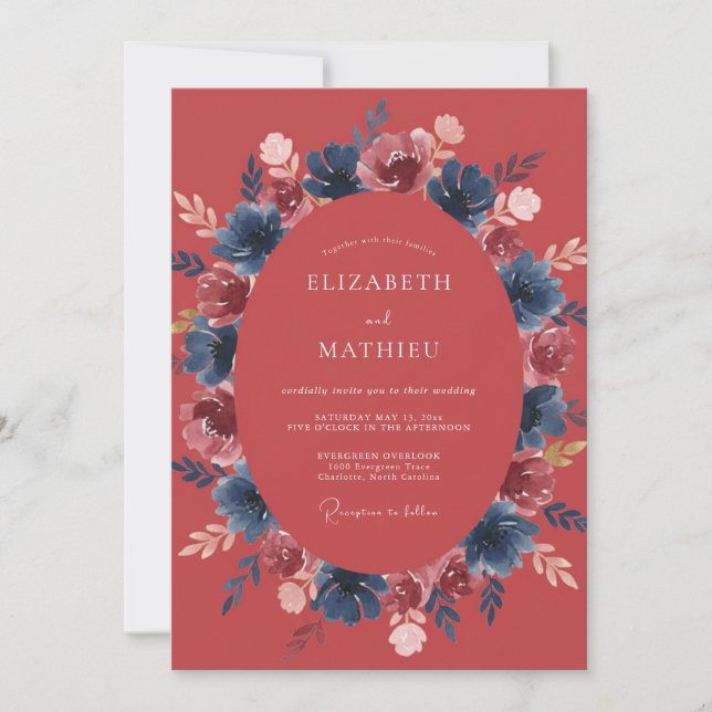 Terracotta Midnight Bloom Wedding Invitation (Front)
