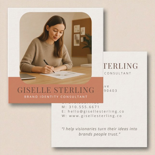 Terracotta Minimal Company Name Business Photo Square Business Card (Creator Uploaded)