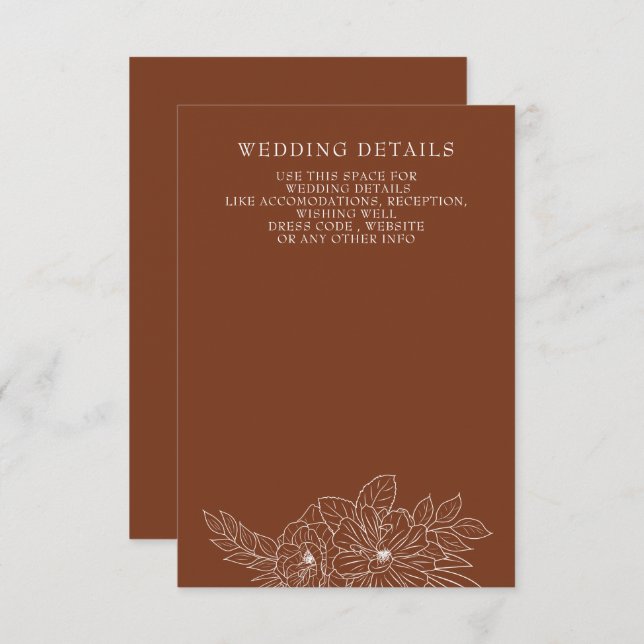 Terracotta Minimal Elegant Floral Sketch Wedding Enclosure Card (Front/Back)