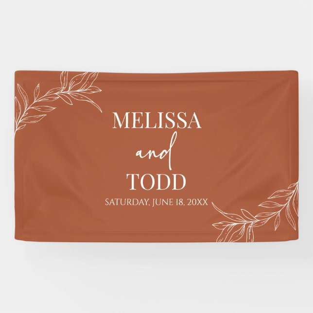 Terracotta Minimal Minimalist Branch Leaf Wedding Banner (Horizontal)