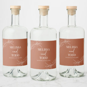 Terracotta Minimal Minimalist Branch Leaf Wedding Liquor Bottle Label