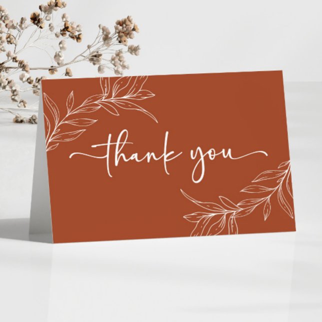 Terracotta Minimal Minimalist Branch Leaf Wedding Thank You Card (Creator Uploaded)