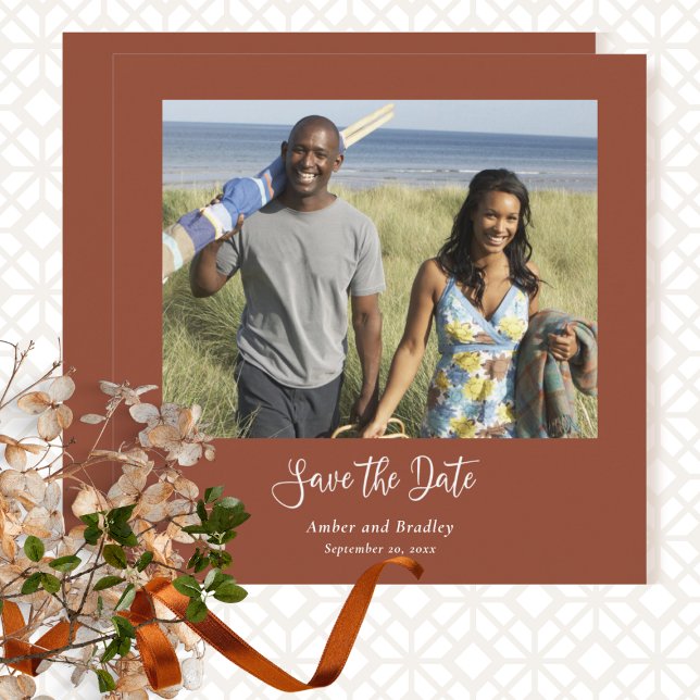 Terracotta Minimal Photo QR Code Save the Date  Invitation (Creator Uploaded)