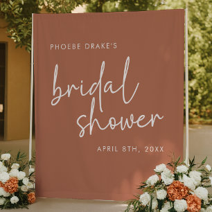 Terracotta Minimal Script Bridal Shower Backdrop Tapestry