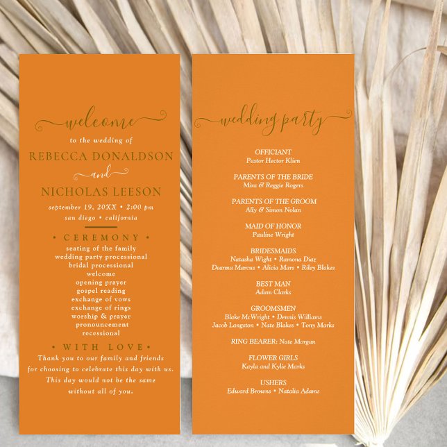 Terracotta Minimal Script Text Wedding Program Rack Card (Creator Uploaded)