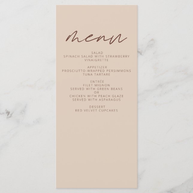 Terracotta Minimalist Boho Elegant Modern Wedding Menu (Front)