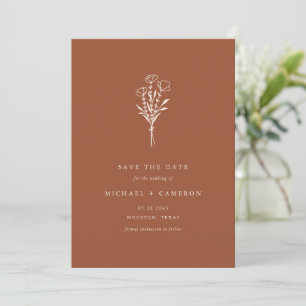 Terracotta Minimalist Botanical Bouquet QR Code Save The Date
