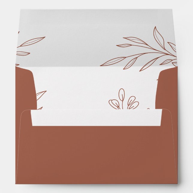 Terracotta Minimalist Botanical Monogram Wedding  Envelope (Back (Bottom))