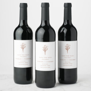 Terracotta Minimalist Botanical Save the Date Wine Label
