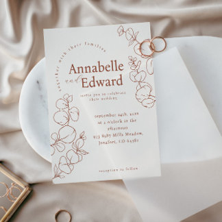 Terracotta Minimalist Botanical Wedding  Invitation
